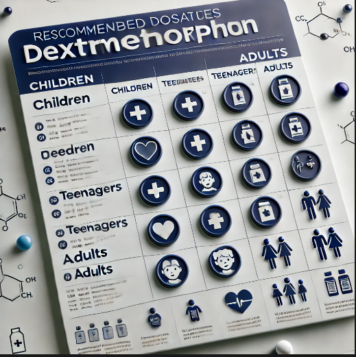 A targeted dosage chart showing endorsed dosages of dextromethorphan for special age businesses.